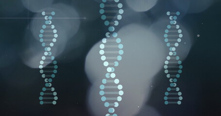 DNA strands image over blurred abstract background
