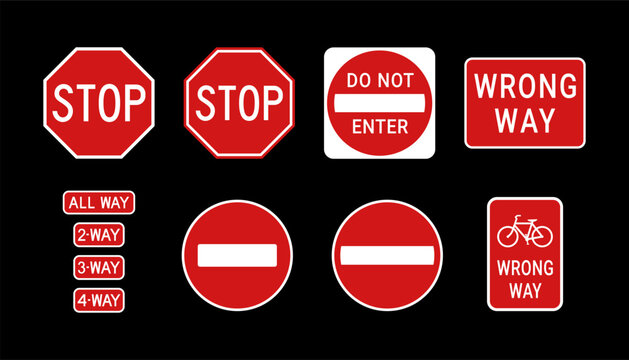 Forbidden road signs set stop no entry. Vector