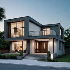 Fototapeta premium Modern luxury house with a well-manicured lawn..
