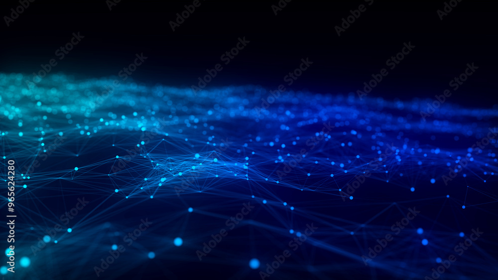 Poster color abstract wave background with dots and lines moving in space. technology illustration. futuris