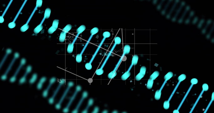 DNA strand image over scientific data and graphs