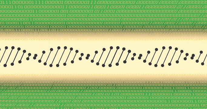 Binary code over dna strand illustration