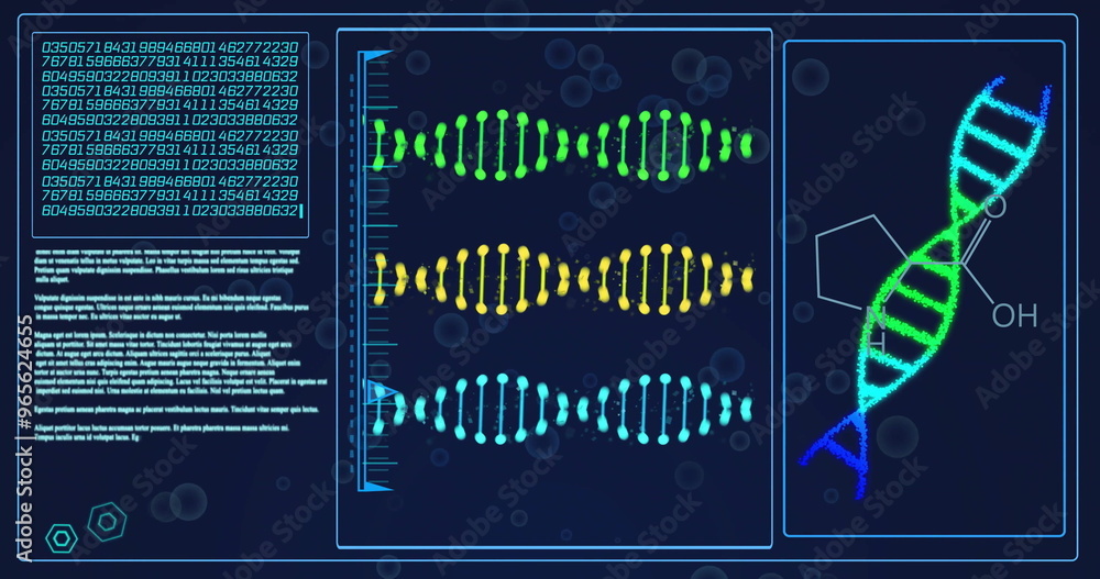 Canvas Prints DNA sequences and molecular structure over scientific data and coding