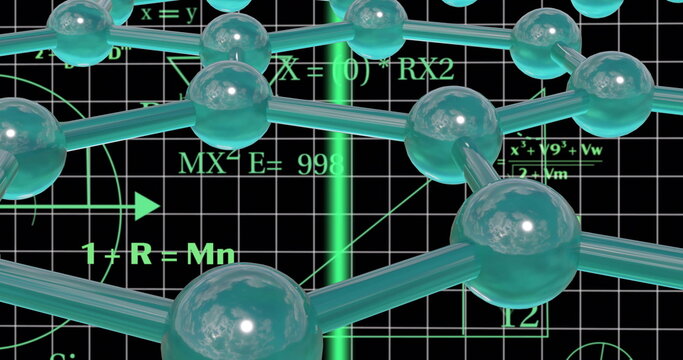 Molecular structure and mathematical equations, scientific research image