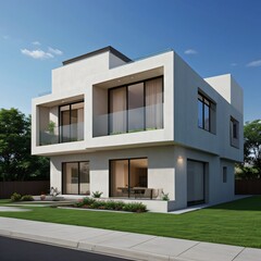 Fototapeta premium Modern luxury house with a well-manicured lawn..
