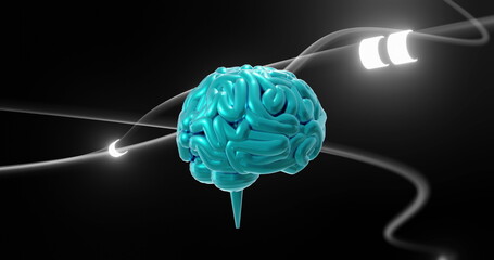 Image of digital brain spinning over connections