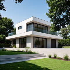 Fototapeta premium Modern luxury house with a well-manicured lawn..