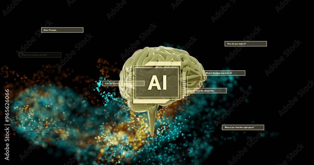 Aufkleber image of digital brain with ai text over light spots
