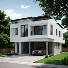 Modern luxury house with a well-manicured lawn..