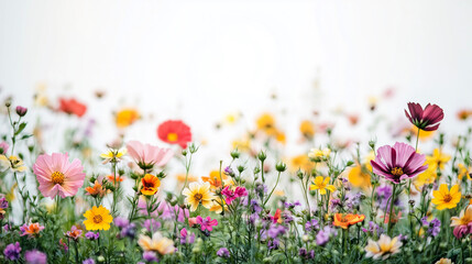 Obraz premium colorful summer flowers, white background, top space for copy and text
