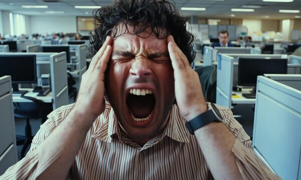 Man Screaming in Office