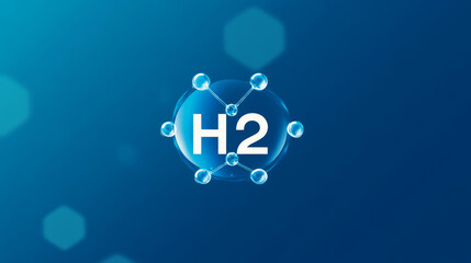 A simple logo design featuring a hydrogen molecule "H2" in the shape of a bubble. The logo is against a blue background.