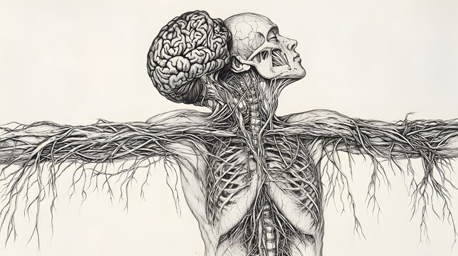34. "Detailed drawing of the human peripheral nervous system and its nerves
