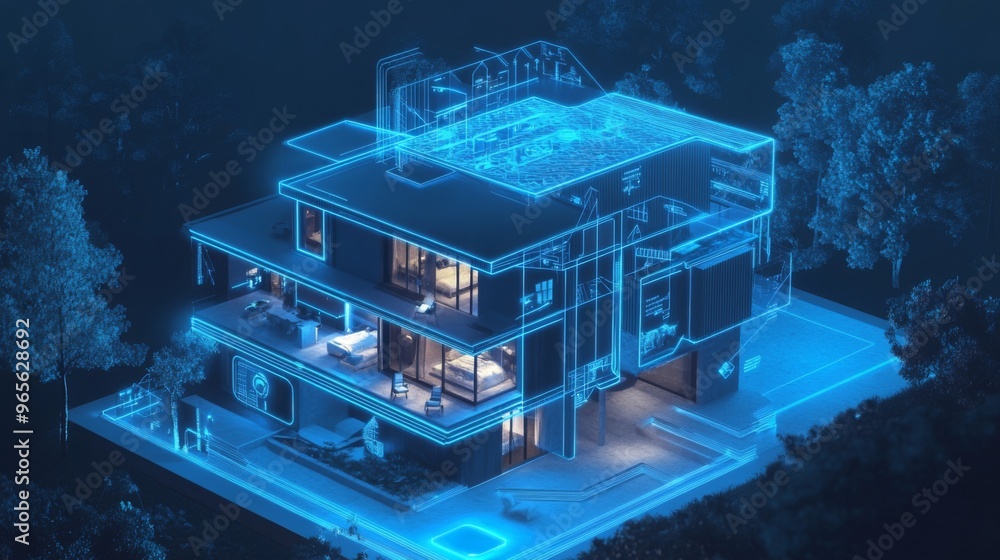 Aufkleber A digital concept of a smart home with advanced technology and automation features, illustrating the future of residential living
