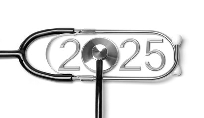 a stethoscope prominently intertwined with the year 