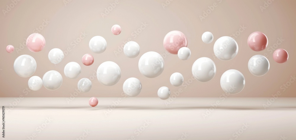 Poster A serene composition of floating spheres in soft pastel colors, creating a calming and modern aesthetic suitable for various designs.