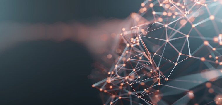 Abstract digital network concept showcasing interconnected nodes and glowing lines in a modern design.