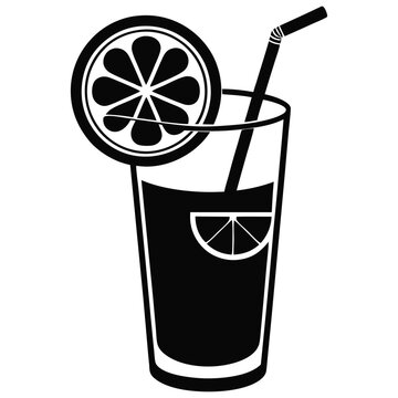 recommend clip art: Vector illustration of a lemon drink fruit juice cocktail with a straw, representing a cocktail glass with a drinking straw icon.