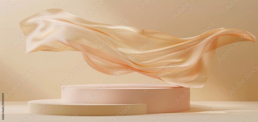 Poster elegant fabric flows gracefully above a soft pedestal, creating a serene and artistic atmosphere per