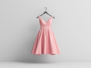 A pastel-colored dress on a sleek metallic hanger, floating in a white void, Minimalist, Abstract, Clean composition, 3D Render