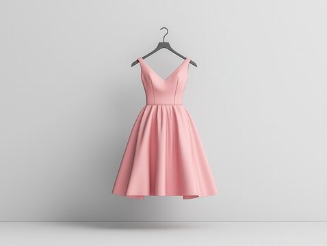 A pastel-colored dress on a sleek metallic hanger, floating in a white void, Minimalist, Abstract, Clean composition, 3D Render