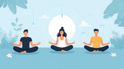 Serene Wellness: Flat Design Scene of People Meditating for Mental Health and Relaxation