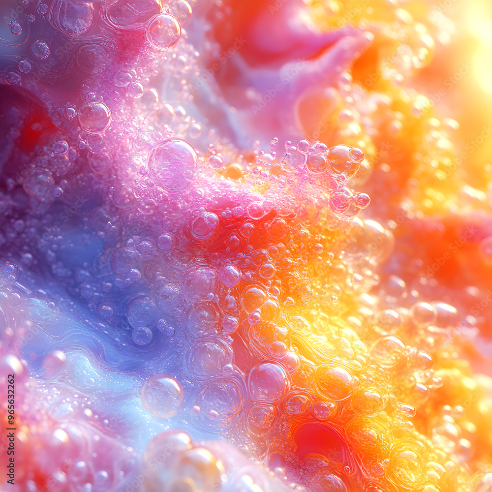 Poster abstract illustration of a magical colored liquid with gradients of pink, purple and orange shades w