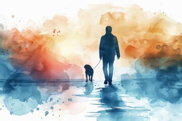 Watercolor style, financial planner with pet owners, investments, customized advice