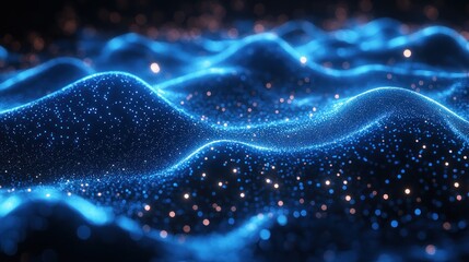 Abstract glowing waves with particles creating a digital landscape.