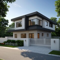 Fototapeta premium Modern luxury house with a well-manicured lawn..