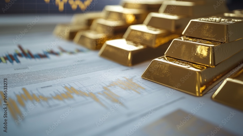 Poster a gold price chart with a focus on historical data trends, including annotations and markers, set ag