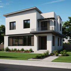 Fototapeta premium Modern luxury house with a well-manicured lawn..