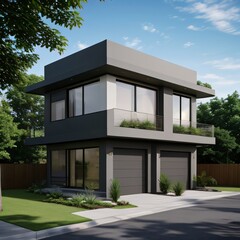 Fototapeta premium Modern luxury house with a well-manicured lawn..