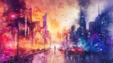 Fototapeta premium A Watercolor Cityscape