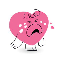 crying heart mascot with tears around