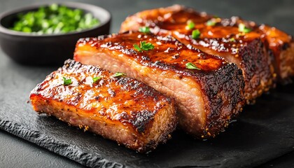 Juicy pork belly slices, crispy on the outside, tender on the inside, served with a tangy glaze