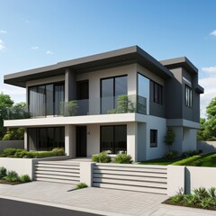 Fototapeta premium Modern luxury house with a well-manicured lawn..