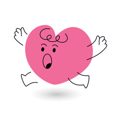 running heart mascot with hands up