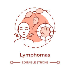 Lymphoma soft red concept icon. Type of cancer. Lymphatic system disease. Swollen lymph nodes. Immune system. Round shape line illustration. Abstract idea. Graphic design. Easy to use in article