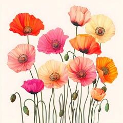 Fototapeta premium Mesmerizing illusion of blooming red, pink, and orange poppy flowers