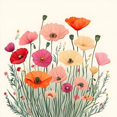 Obraz premium Red, pink, and orange poppy flowers creating a beautiful illusion