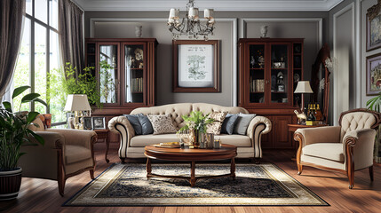 Fototapeta premium 3D interior living room render of a house