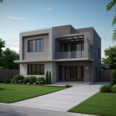Fototapeta premium Modern luxury house with a well-manicured lawn..