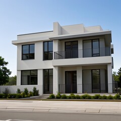 Fototapeta premium Modern luxury house with a well-manicured lawn..