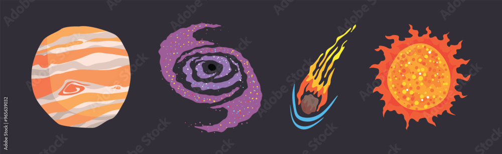 Poster outer space object and planet vector set