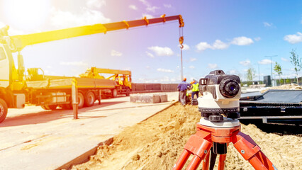 Geodetic instrument on a construction site