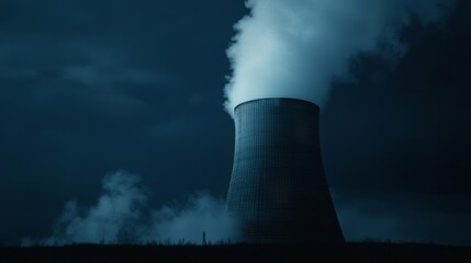 Night view of cooling tower of thermal power plant 