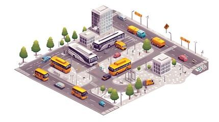 Obraz premium Vibrant Isometric Cityscape with Transport Network - Modern Urban Infrastructure in Vector Illustration