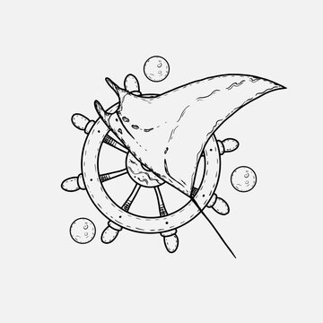 recommend clip art: Hand drawn manta ray with a helm. Vector illustration