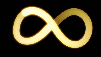 Infinity Sign Warm yellow light painting element glowing vividly against a black background.